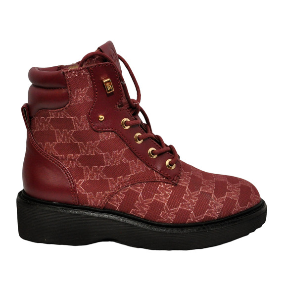 Michael Kors Trudy MK Signature Outline Jacquard Lace Up Boot Mulberry/Red Nib - Picture 2 of 5